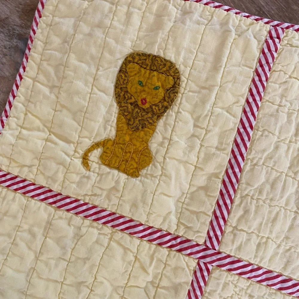 Vintage Handmade Circus Themed Yellow Nursery Crib Blanket